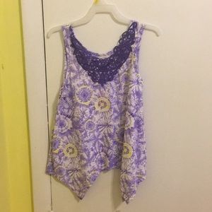 Purple shirt yellow circle designs all around